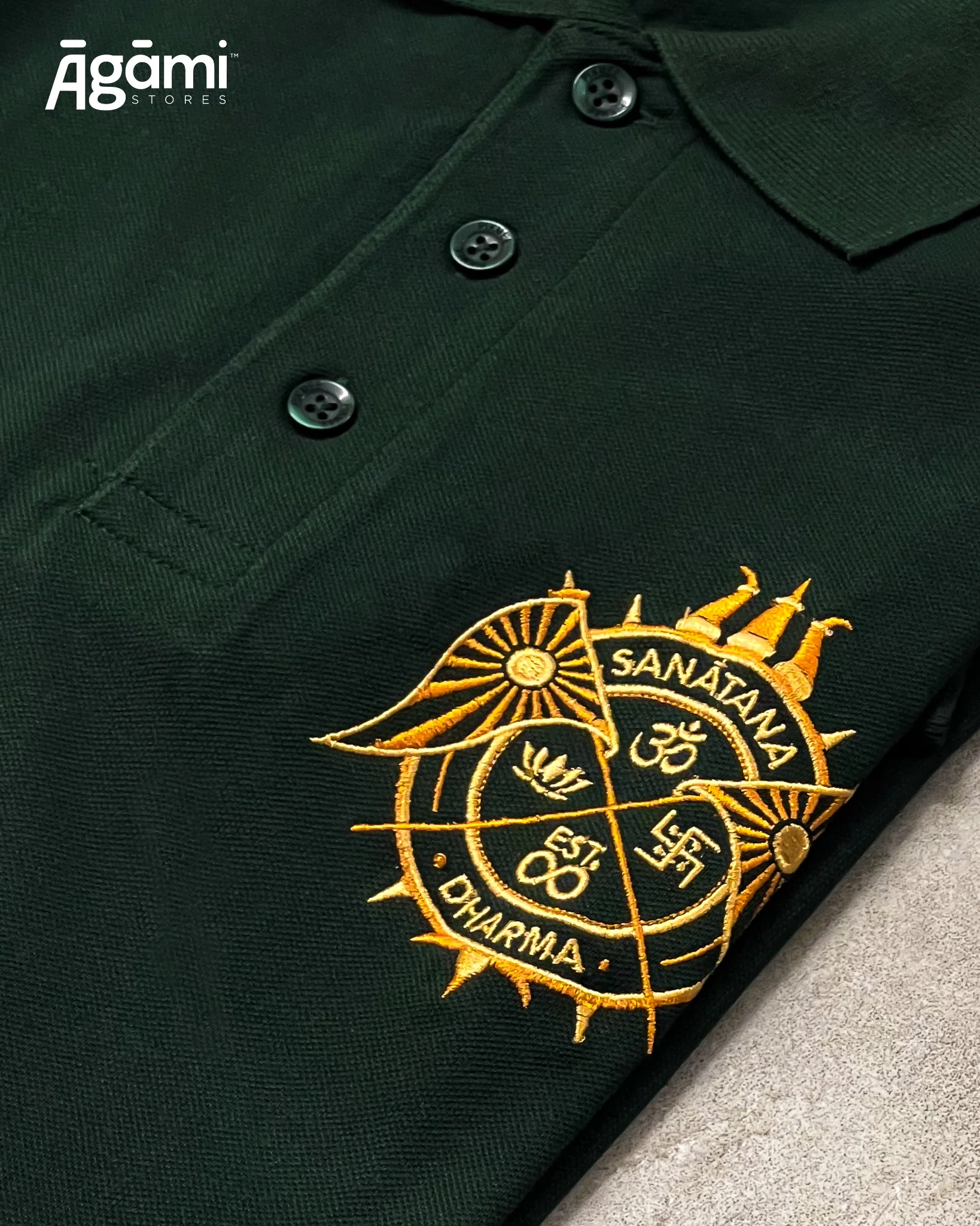 Sanātana Dharma Polo Neck Tshirt | Dark Green - Image 3