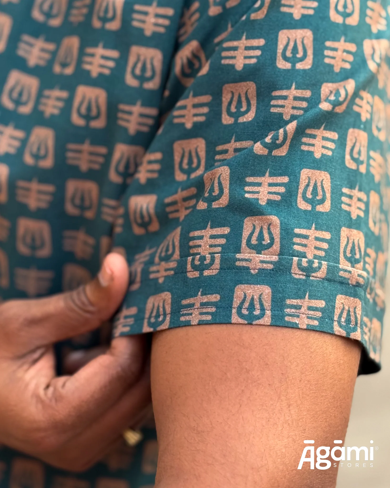 Printed Shiva Shirt - Slim Fit Half Sleeves Shirt | Teal Blue - Image 3