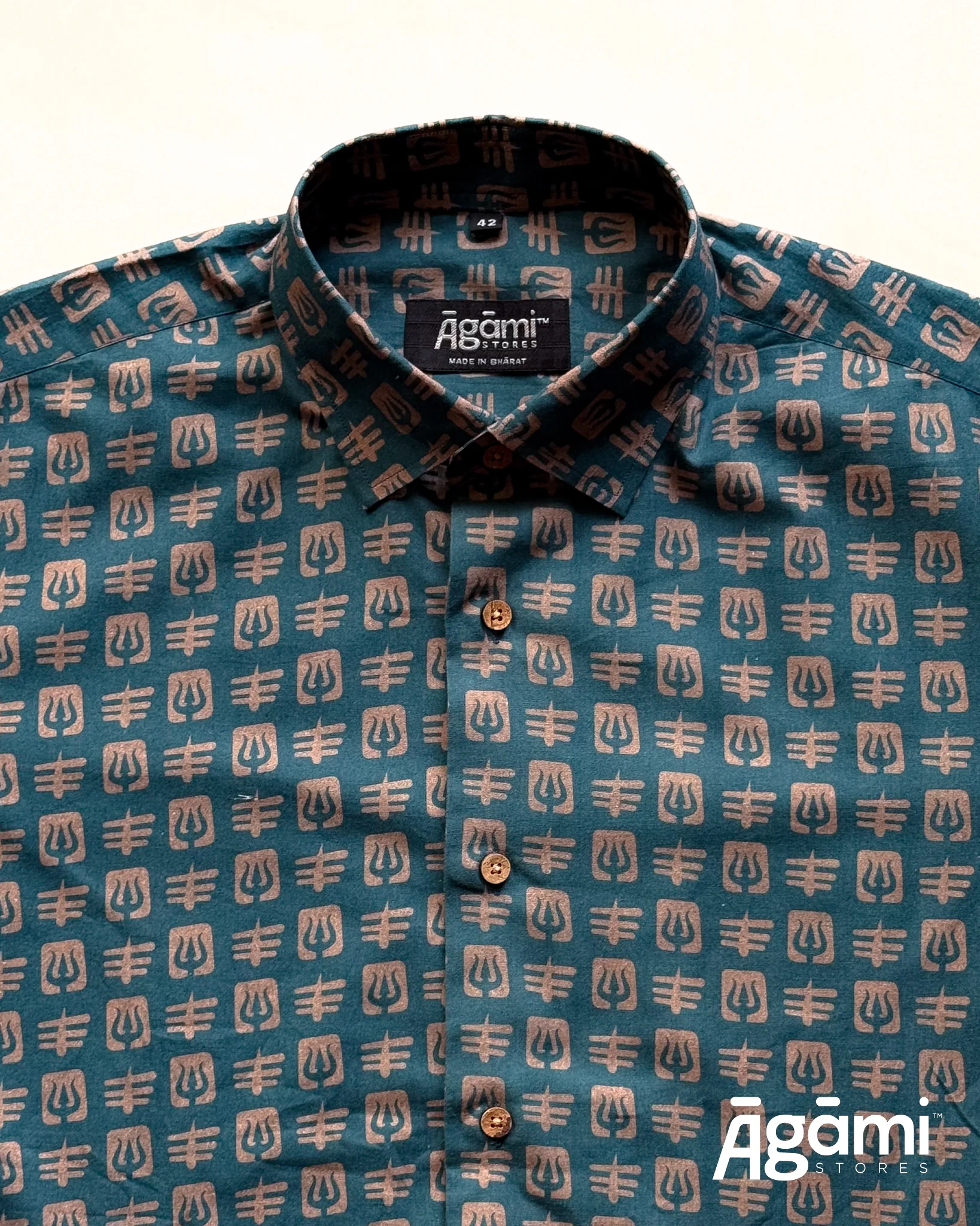 Printed Shiva Shirt - Slim Fit Half Sleeves Shirt | Teal Blue - Image 4