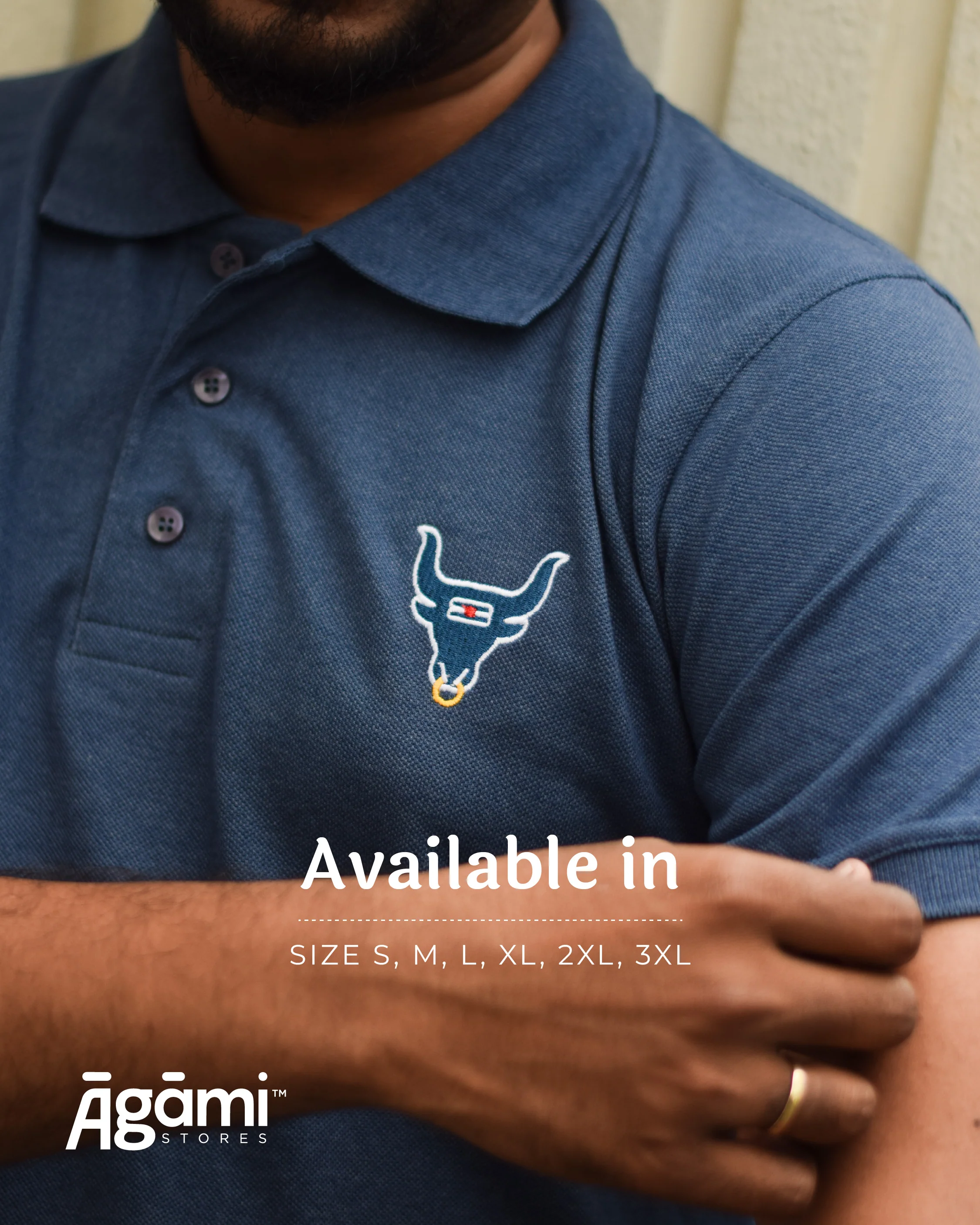 Shiva Nandi Polo Neck Tshirt - Denim Blue | Regular Fit - Image 4