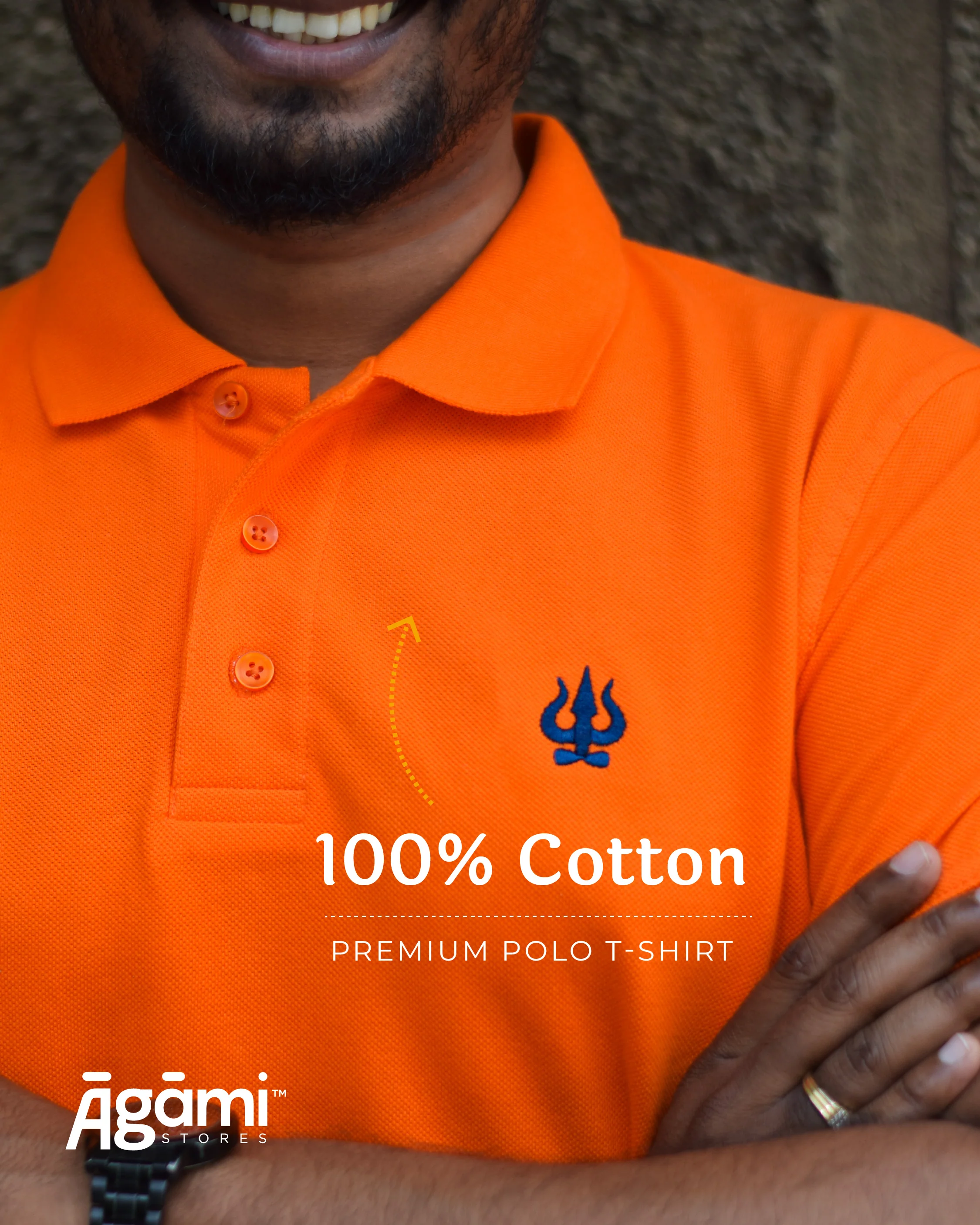 Trishul Polo Neck T-shirt - Orange | Regular Fit - Image 3